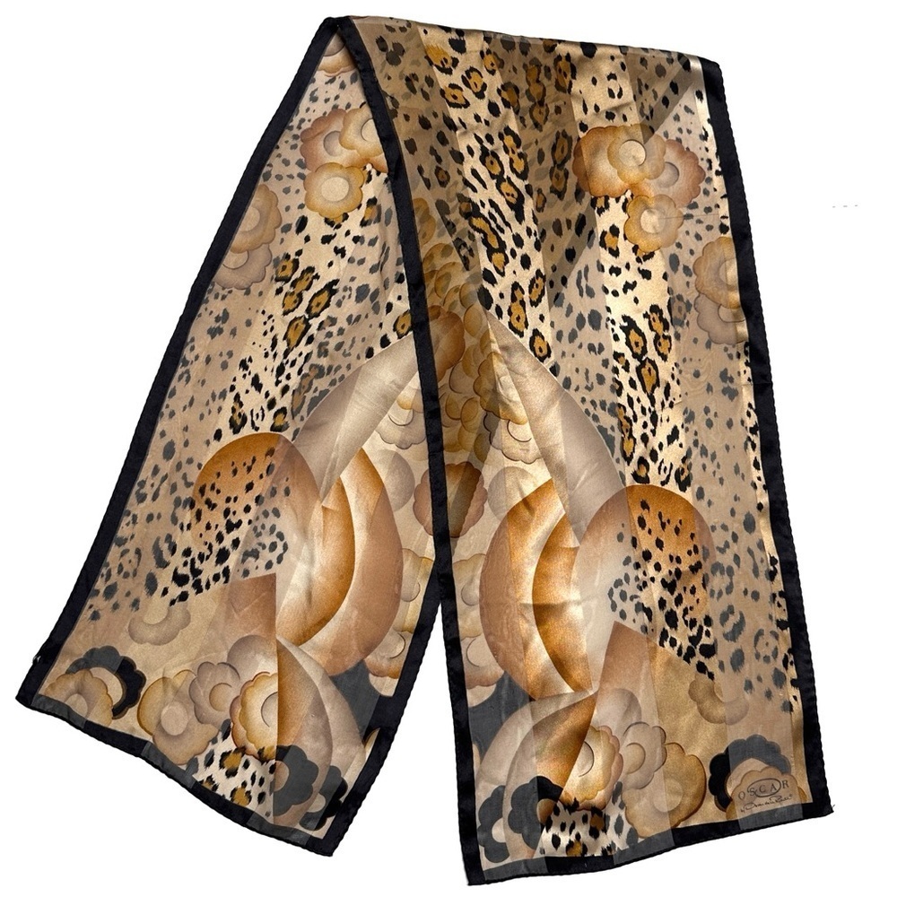 Vintage 80s Oscar de la Renta Silk Wrap Scarf Floral Animal Print Old Money - Picture 2 of 12